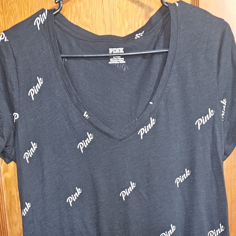 PINK Victoria's Secret Black Tee with White Logo